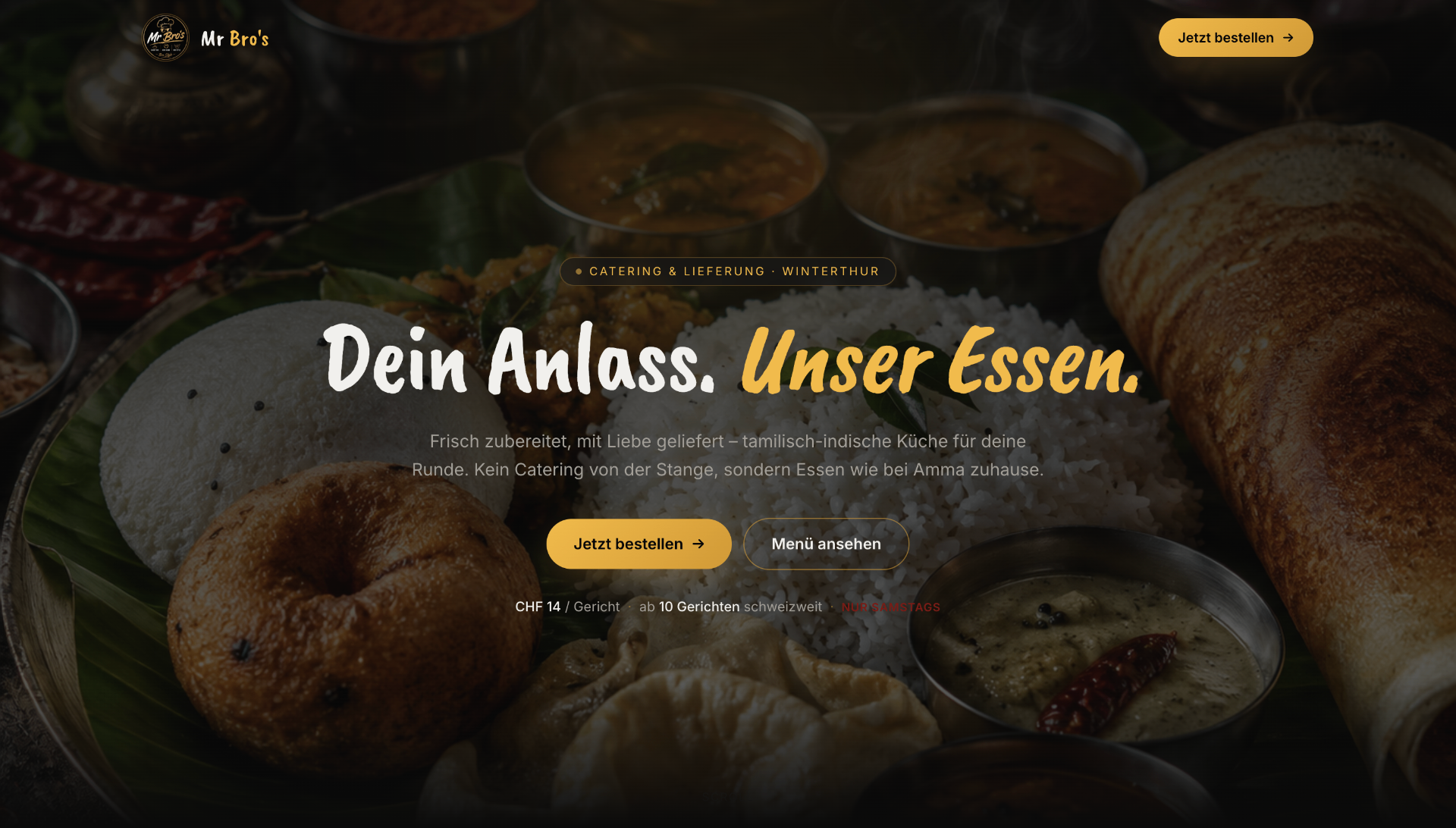 Mr Bro's Startseite — Hero mit hochwertiger Food-Fotografie